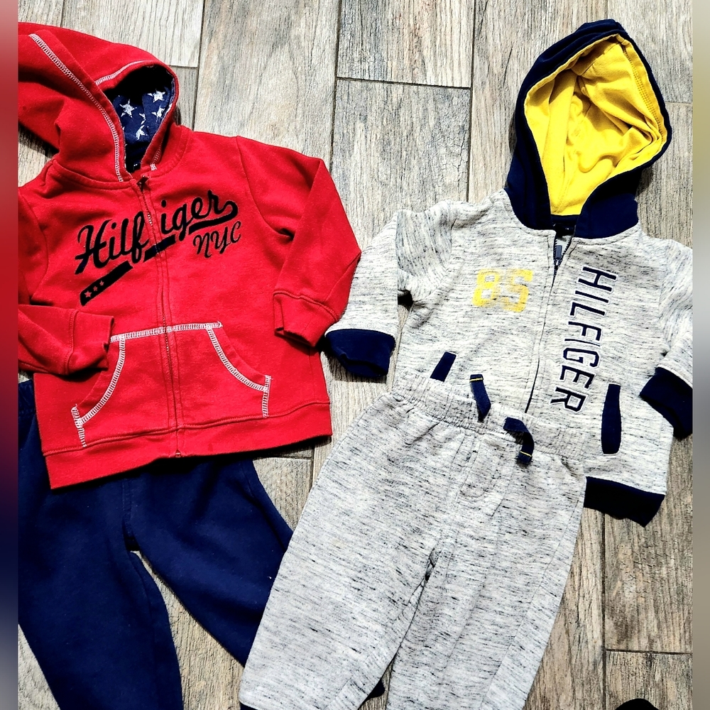 TWO Tommy Hilfiger Toddler 18m Sweatsuits w Pant &Full Zip both sets euc